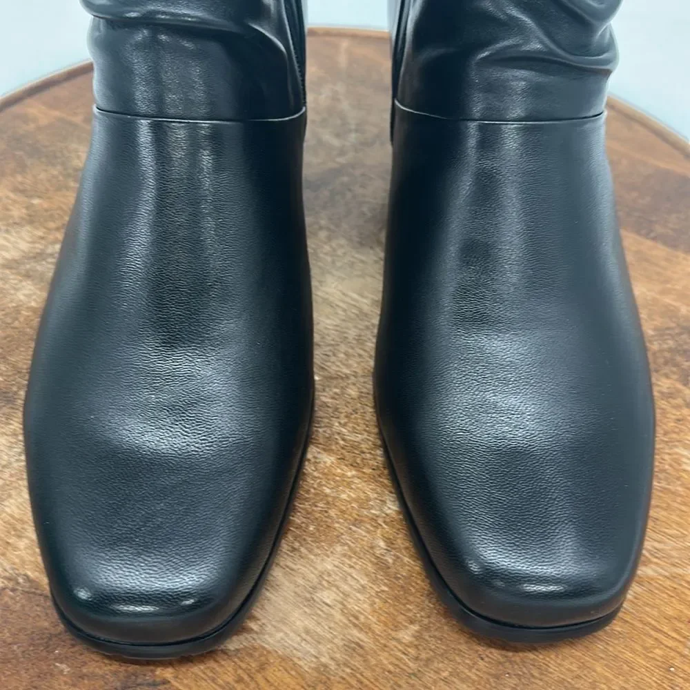 David Tate Boots Wm 11M Kona Black Lamb Pull On Block Heel Slouch Dress